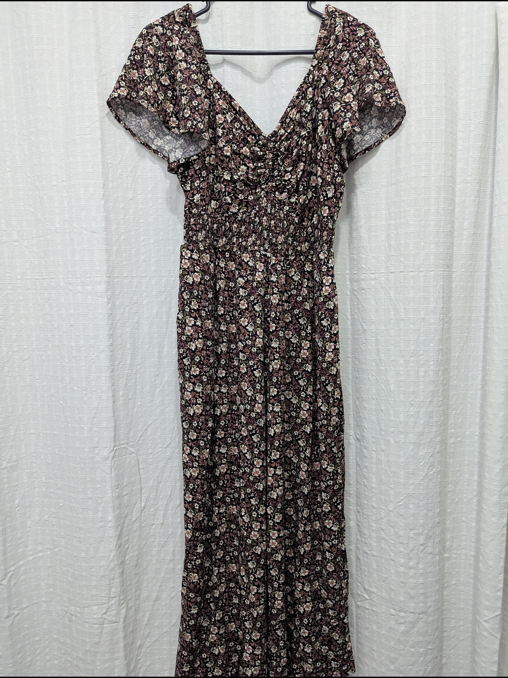 Torrid Floral V-Neck Jumpsuit Cream And Brown Floral (POCKETS!)